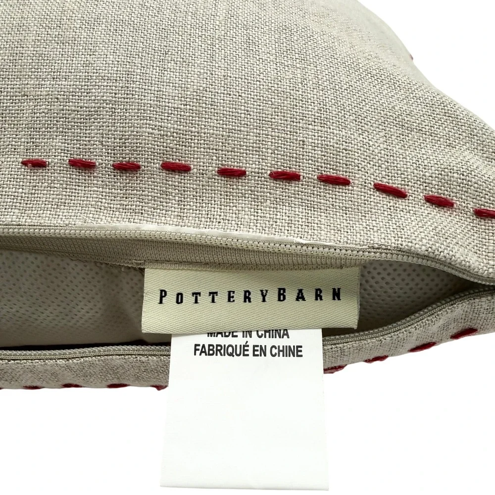 Pottery Barn Joy Peace Linen Christmas Pillows Set Red Embroidered 2009